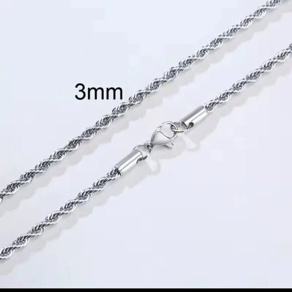 Men Ropes Long Silver Stainless Steel Minimalist Twist Rope Chain Necklace - Picture 4 of 5